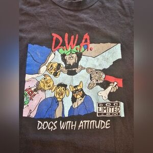 Black DWA Dogs With Attitude Graphic Tee NWA Parody Animal Tshirt 100% Cotton‎